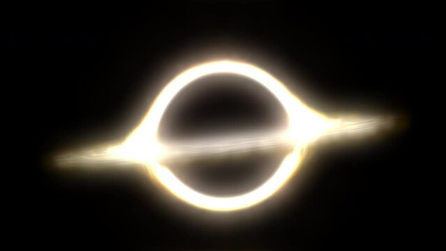 3D rendered animation of a black hole with a light ring isolated on the empty black background
