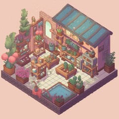An AI generated illustration of a cute cartoon anime house in bright colors