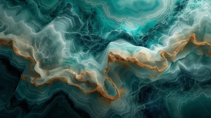 Foto op Canvas a marble slab that has a calming gradation of blue and green that resembles a tropical sea. There is a sense of depth and movement due to the marble's flowing, wavy texture.   © Tanveer Shah
