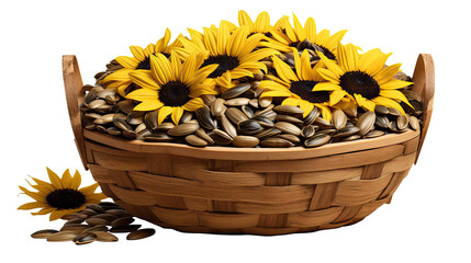 sunflower seeds in a basket on transparent background