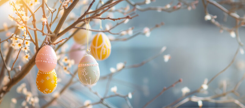 decorative tree with beautiful easter eggs hunging on it