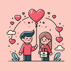 boy and girl valentine couple holding a love balloons