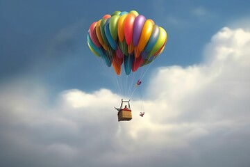 Fototapeta premium AI generated illustration of a vibrant hot air balloon flying in the sky