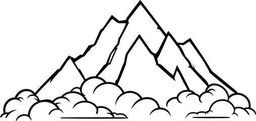 Continuous Line Sketch of Mountain and Clouds, mountain peak line drawing, one line art mountain cloudscape, minimalist peak and cloud ar