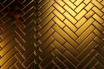 Luxurious herringbone gold wall background adorned with polished tile wallpaper in 3D-rendered blocks. Generative AI