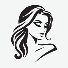 Vector of a girl illustration in black and white. logo women face on white background, vector. 