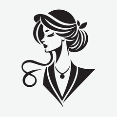 Vector of a girl illustration in black and white. logo women face on white background, vector. 
