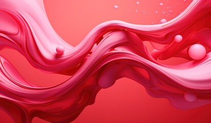 
Pink milk drinking water splashes to form pink waves on a pink background