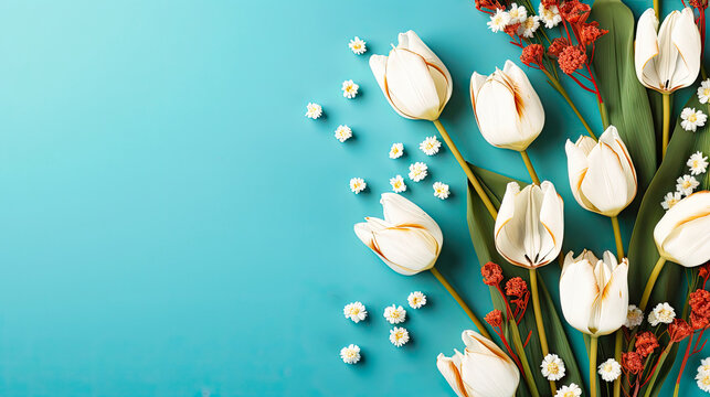 composition of flowers on a blue background