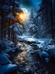 winter moonlight photorealistic smooth color