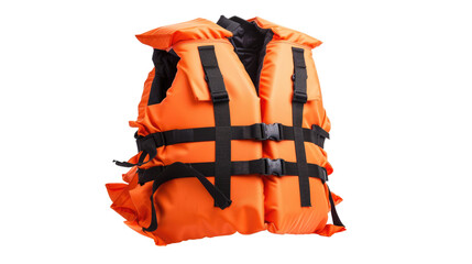 Orange life jacket isolated on transparent. Personal flotation device