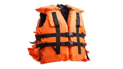 Orange life jacket isolated on transparent. Personal flotation device