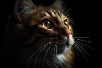 AI generated illustration of a tabby cat on the black background