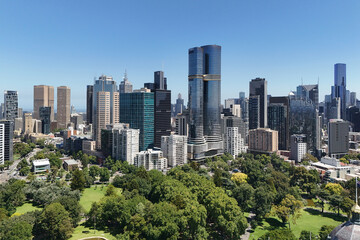 aerial view of Melbourne CBD, city living. Central business district,  city skyline, Victoria,...