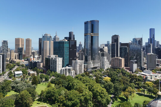 aerial view of Melbourne CBD, city living. Central business district,  city skyline, Victoria, Australia