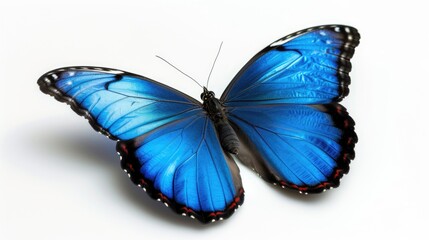 Sky Dance Blue Butterfly in Flight on a White Isolated Canvas