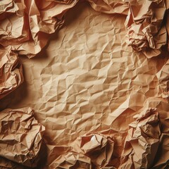 Old brown crumpled paper background with copy space for Design. Closeup view