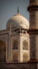 Fototapeta premium AI generated illustration of the Taj Mahal building surrounded by two tall towers