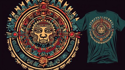 AI generated illustration of a t-shirt featuring an intricately detailed ancient face design