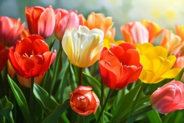 Obraz premium Colorful spring flowers tulips. generative ai.