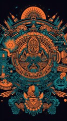 AI generated illustration of the ornate art design featuring intricate drawings of face