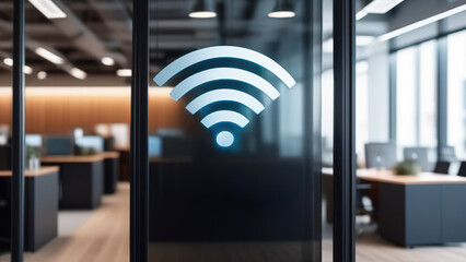 A sign of free Internet connection to Wi-Fi in a business center or office, a Wi-Fi connection icon