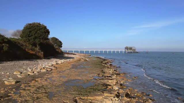 Drone footage over Bembridge Lifeboat Station, Lane End Road in Isle of Wight, England
