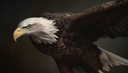 AI-generated illustration of a bald eagle majestically gliding through the sky.
