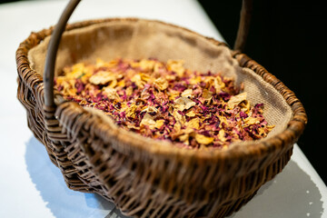 Wicker basket of dried petals for confetti