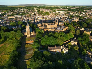 Fototapeta na wymiar Drone view of the Lancaster Priory on a sunny day in England