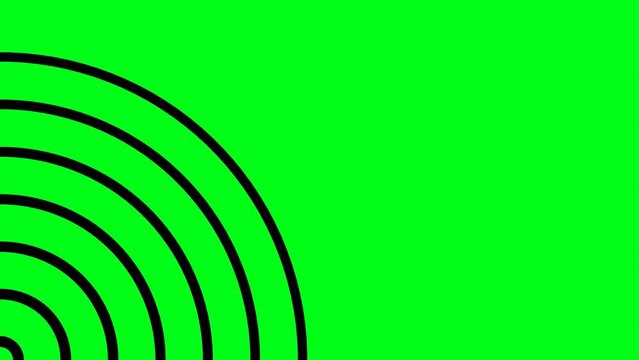 Semicircular waveform backdrop, basic black round shapes emitting from left corner of screen on green background