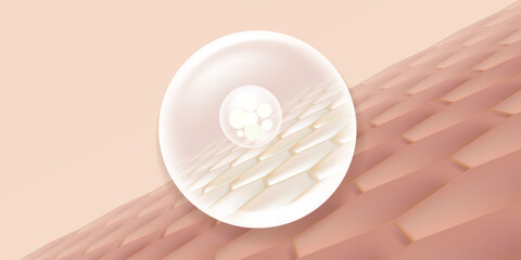 Hyaluronic acid hair and skin solutions ad. white collagen serum drops into skin cells with cosmetic advertising background ready to use, illustration vector.