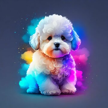 AI generated illustration of a bichon frise puppy with abstract watercolor powdery patterns