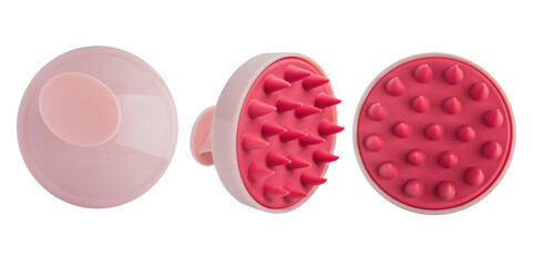 Silicone massage brush for washing hair on an empty background. Set of different angles