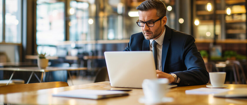 Homem trabalhando usando seu notebook no escritório