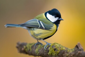 Fototapeta premium AI generated illustration of a Great Tit bird perched atop a tree branch in a natural setting