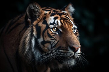 Fototapeta premium AI generated illustration of a majestic orange tiger on a black background