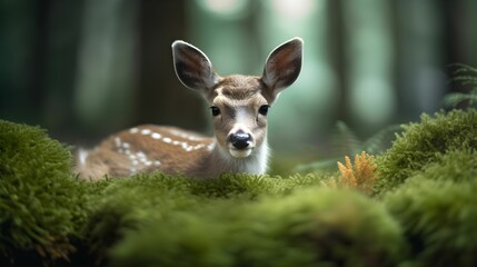 AI generated illustration of a majestic white-tailed deer  atop lush green grass