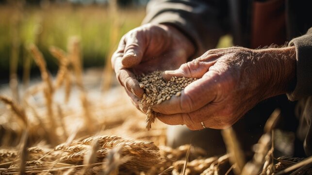 AI generated illustration of a farmer stands a lush, green field