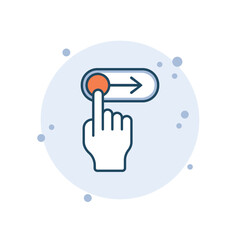Cartoon toggle icon vector illustration. Swipe right on bubbles background. On-off sign concept.