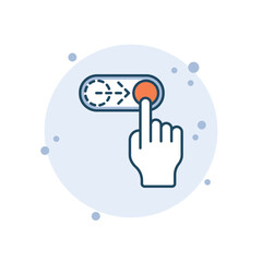 Cartoon toggle icon vector illustration. Swipe right on bubbles background. On-off sign concept.