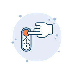 Cartoon toggle icon vector illustration. Swipe up on bubbles background. On-off sign concept.