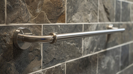 A detailed picture of a stainless steel grab bar
