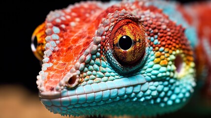 Fototapeta premium AI generated illustration of a lizard's eye, featuring a vivid contrast of blue and orange tones