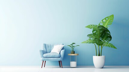 AI generated illustration of a cozy interior design with blue walls