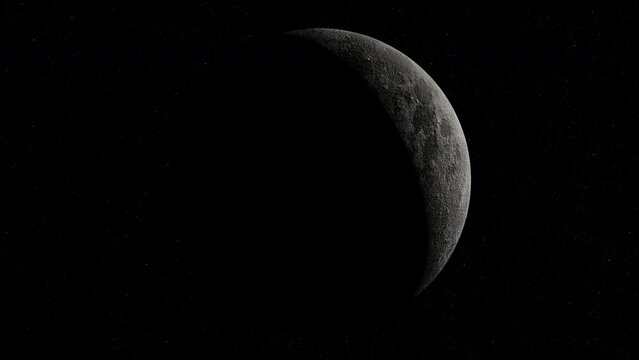 3D rendered animation of the Moon spinning in dark black space