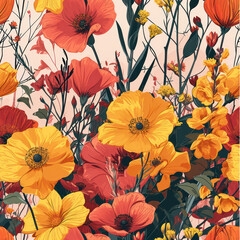 Floral Bliss: A Captivating Garden of Nature's Art in a Seamless Wallpaper Pattern
