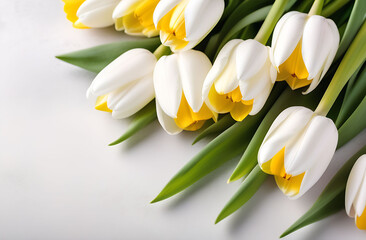 A postcard for the March 8th Mother's Day holiday. White and yellow tulip