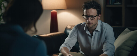 man with mental health problems is consulting. psychiatrist is recording the patient's condition for treatment. encouragement, love and family problem, bipolar , depression patient, protect suicide