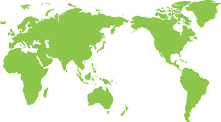 世界地図（日本中心）緑 - obrazy, fototapety, plakaty